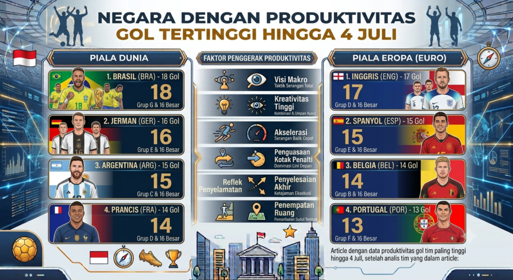Negara dengan Produktivitas Gol Tertinggi Hingga 4 Juli