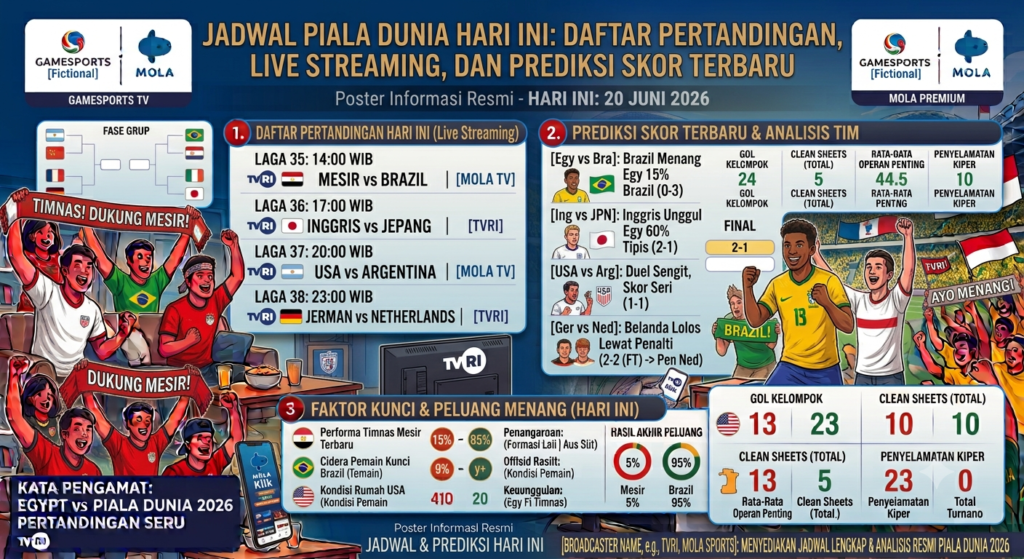 Jadwal Piala Dunia Hari Ini: Daftar Pertandingan, Live Streaming, dan Prediksi Skor Terbaru