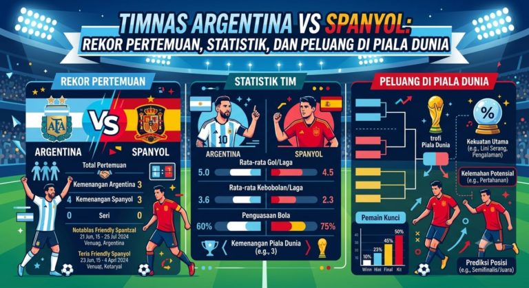 Timnas Argentina vs Spanyol: Rekor Pertemuan, Statistik, dan Peluang di Piala Dunia buatkan saya gambar dengan judul tersebut