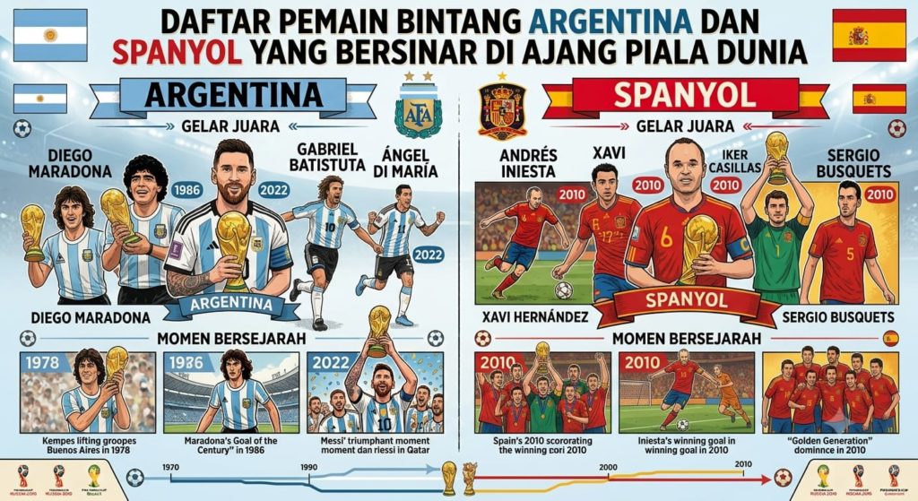 Daftar Pemain Bintang Argentina dan Spanyol yang Bersinar di Ajang Piala Dunia