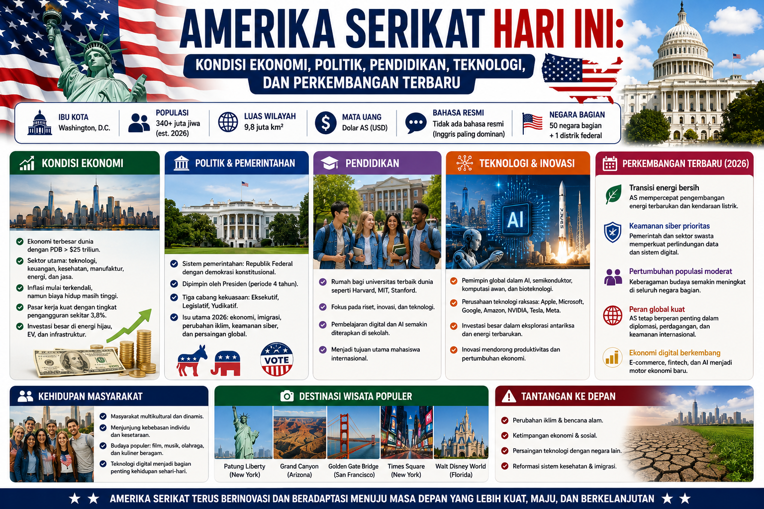 Amerika Serikat Hari Ini: Kondisi Ekonomi, Politik, Pendidikan, Teknologi, dan Perkembangan Terbaru