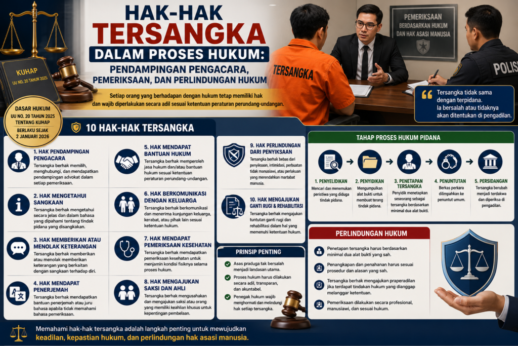 Hak-Hak Tersangka dalam Proses Hukum: Pendampingan Pengacara, Pemeriksaan, dan Perlindungan Hukum