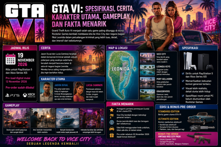 GTA VI: Spesifikasi, Cerita, Karakter Utama, Gameplay, dan Fakta Menarik