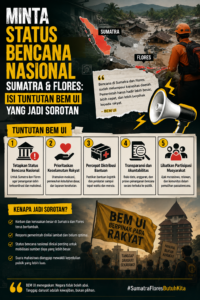buat kan saya gambar dengan konsep yang berbeda tentang judul Minta Status Bencana Nasional Sumatra & Flores: Isi Tuntutan BEM UI yang Jadi Sorotan