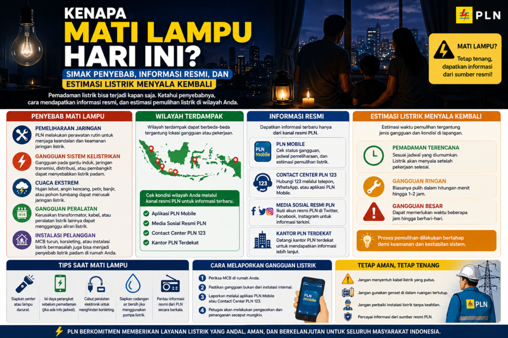 Kenapa Mati Lampu Hari Ini? Simak Penyebab, Informasi Resmi, dan Estimasi Listrik Menyala Kembali