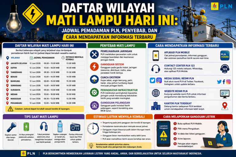Daftar Wilayah Mati Lampu Hari Ini: Jadwal Pemadaman PLN, Penyebab, dan Cara Mendapatkan Informasi Terbaru