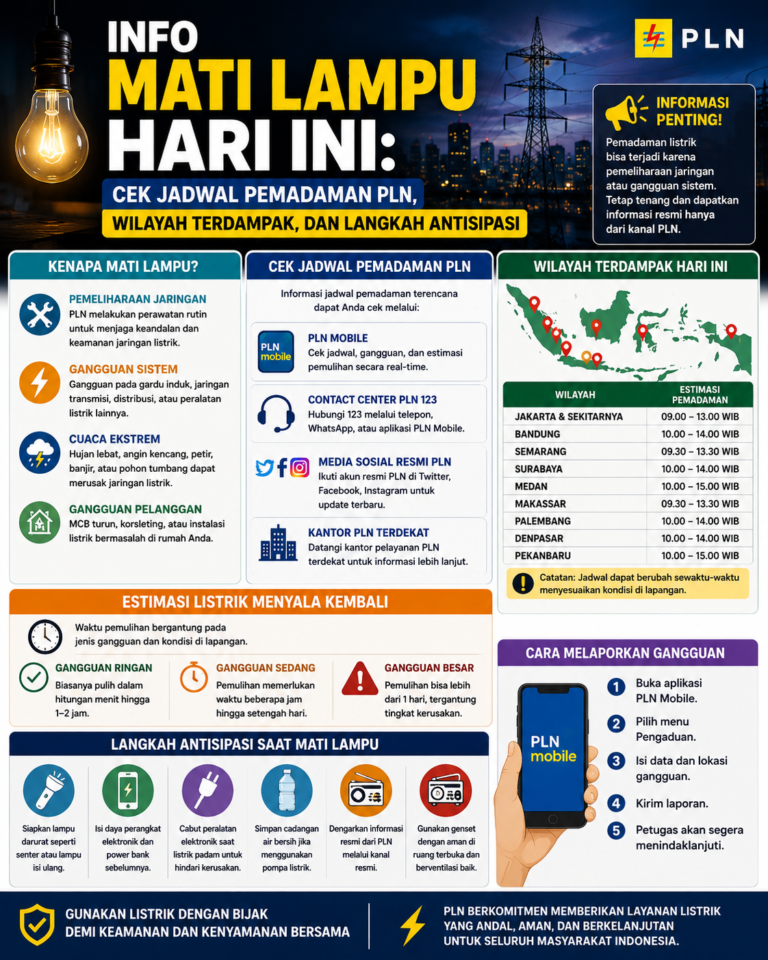 Info Mati Lampu Hari Ini: Cek Jadwal Pemadaman PLN, Wilayah Terdampak, dan Langkah Antisipasi