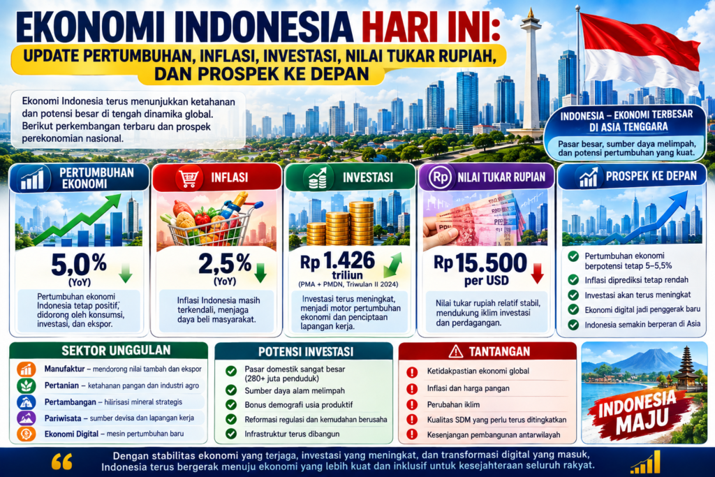 Ekonomi Indonesia Hari Ini: Update Pertumbuhan, Inflasi, Investasi, Nilai Tukar Rupiah, dan Prospek ke Depan