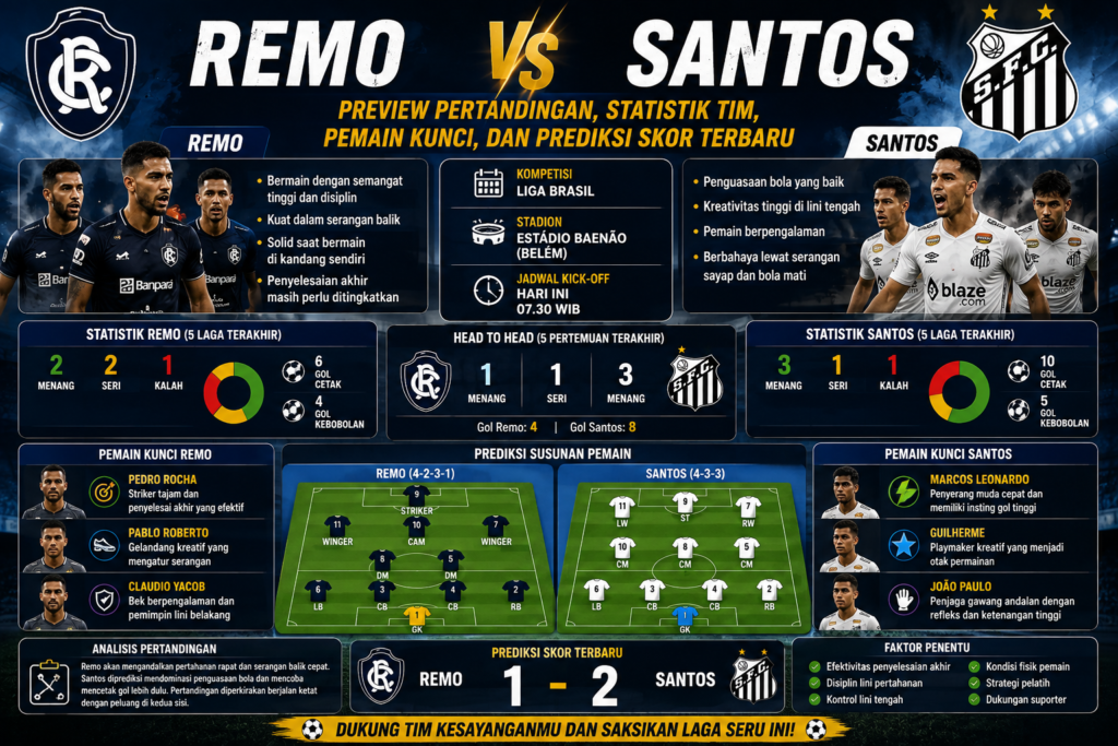 Remo vs Santos: Preview Pertandingan, Statistik Tim, Pemain Kunci, dan Prediksi Skor Terbaru