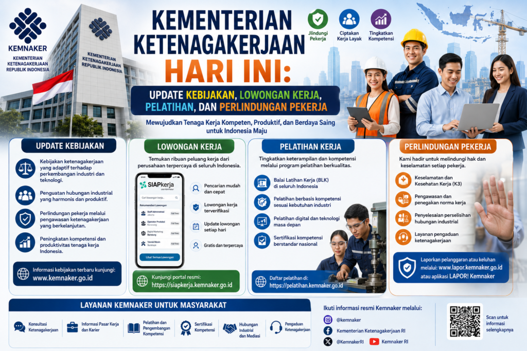 Kementerian Ketenagakerjaan Hari Ini: Update Kebijakan, Lowongan Kerja, Pelatihan, dan Perlindungan Pekerja