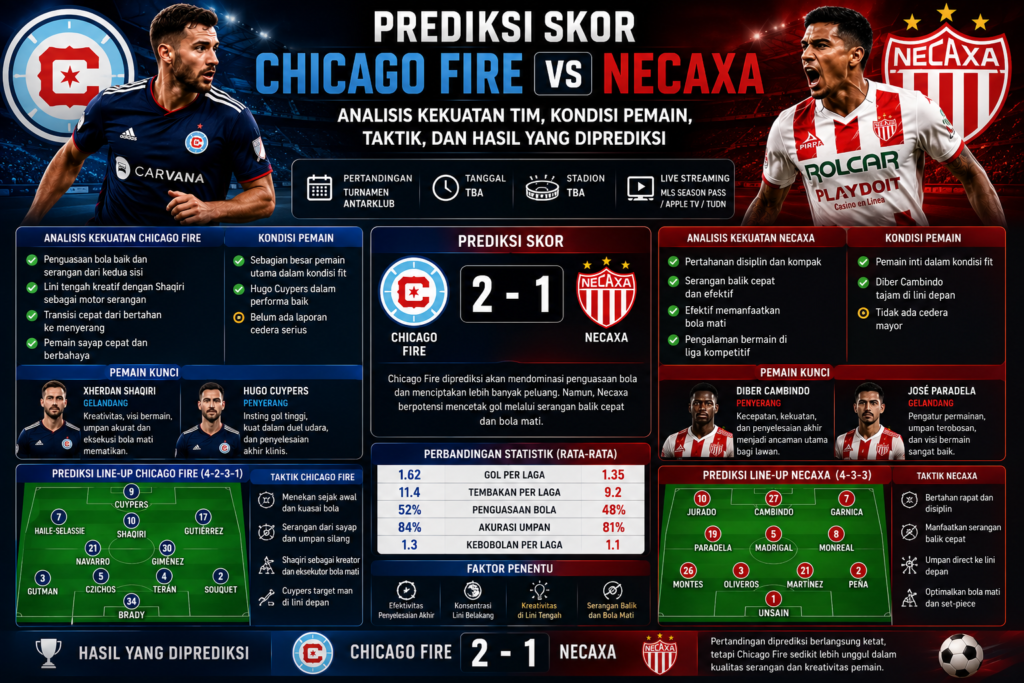 Prediksi Skor Chicago Fire vs Necaxa: Analisis Kekuatan Tim, Kondisi Pemain, Taktik, dan Hasil yang Diprediksi