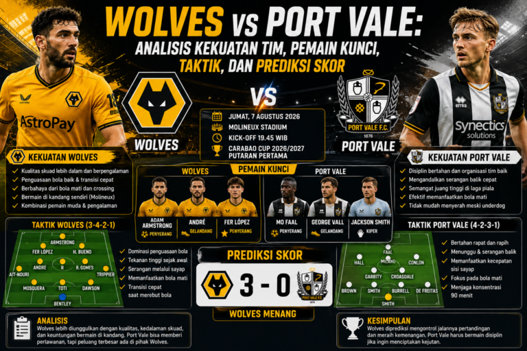 Wolves vs Port Vale: Analisis Kekuatan Tim, Pemain Kunci, Taktik, dan Prediksi Skor