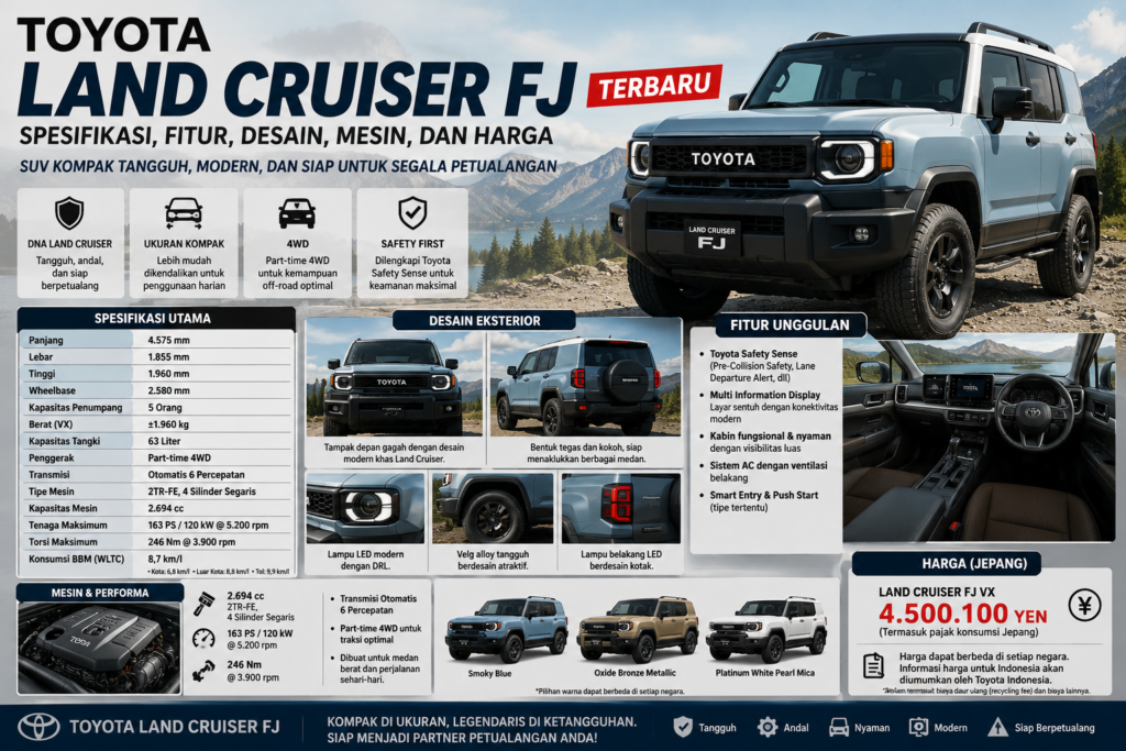 Toyota Land Cruiser FJ Terbaru: Spesifikasi, Fitur, Desain, Mesin, dan Harga