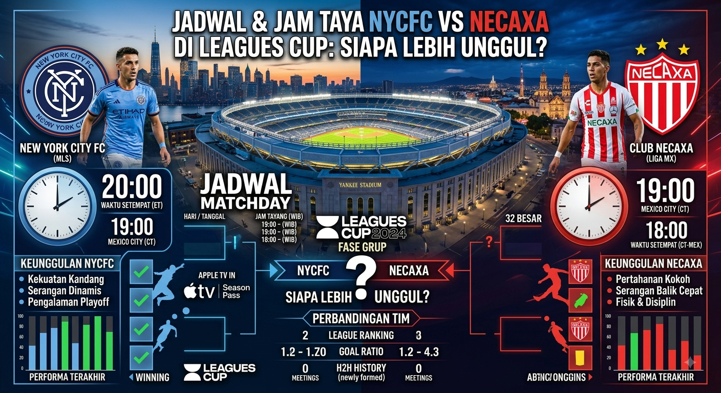 Jadwal & Jam Tayang NYCFC vs Necaxa di Leagues Cup: Siapa Lebih Unggul?