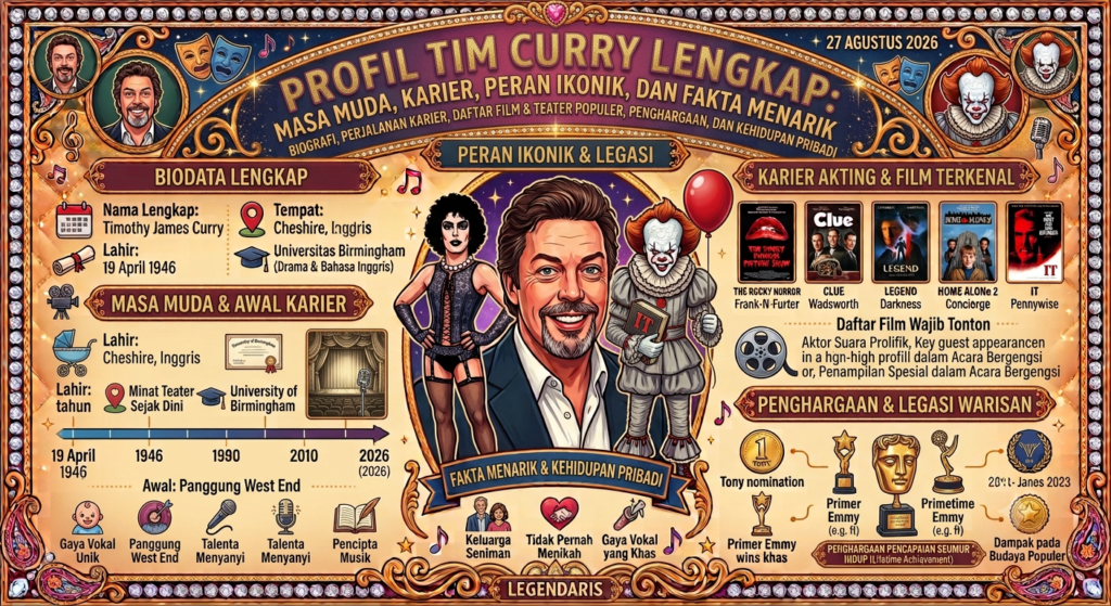 Profil Tim Curry Lengkap: Masa Muda, Karier, Peran Ikonik, dan Fakta Menarik