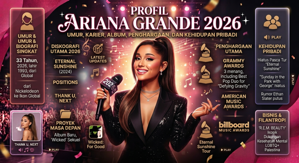 Profil Ariana Grande 2026: Umur, Karier, Album, Penghargaan, dan Kehidupan Pribadi