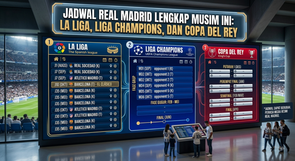 Jadwal Real Madrid Lengkap Musim Ini: La Liga, Liga Champions, dan Copa del Rey
