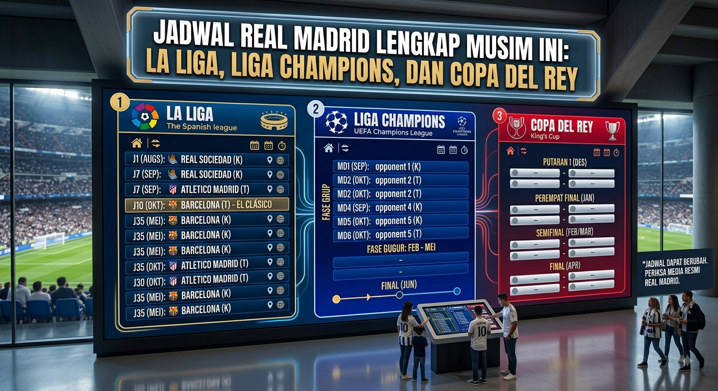 Jadwal Real Madrid Lengkap Musim Ini: La Liga, Liga Champions, dan Copa del Rey