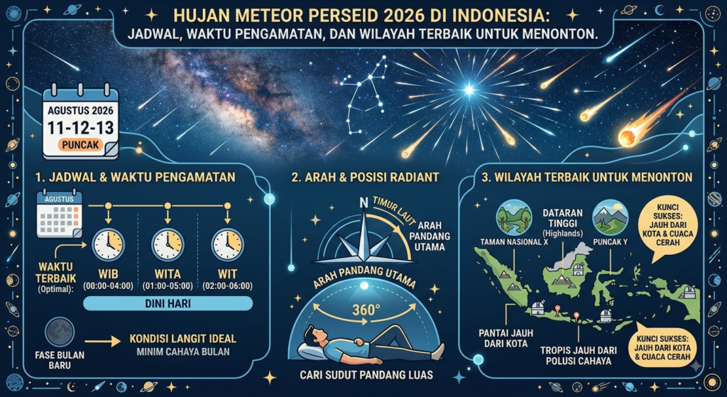 Hujan Meteor Perseid 2026 di Indonesia: Jadwal, Waktu Pengamatan, dan Wilayah Terbaik untuk Menonton