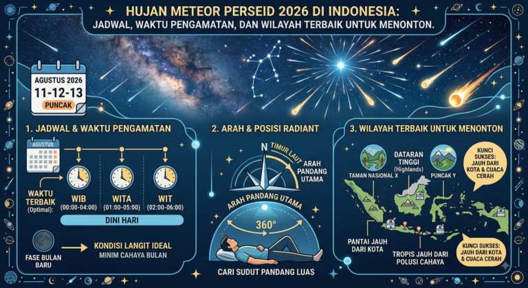 Hujan Meteor Perseid 2026 di Indonesia: Jadwal, Waktu Pengamatan, dan Wilayah Terbaik untuk Menonton
