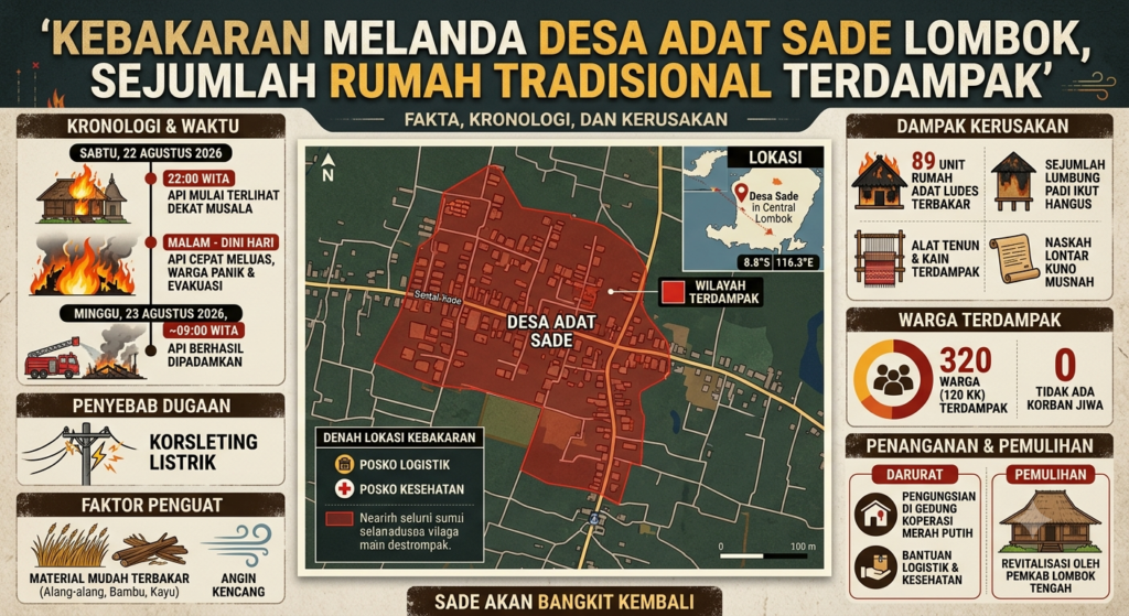 Kebakaran Melanda Desa Adat Sade Lombok, Sejumlah Rumah Tradisional Terdampak
