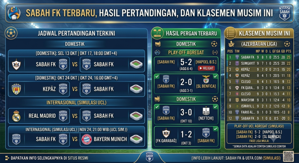 Jadwal Sabah FK Terbaru, Hasil Pertandingan, dan Klasemen Musim Ini