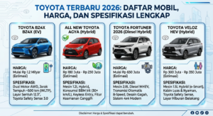 Toyota Terbaru 2026: Daftar Mobil, Harga, dan Spesifikasi Lengkap