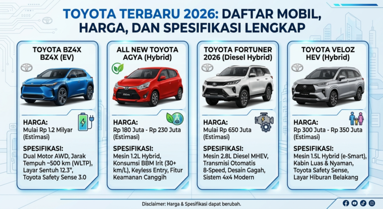 Toyota Terbaru 2026: Daftar Mobil, Harga, dan Spesifikasi Lengkap
