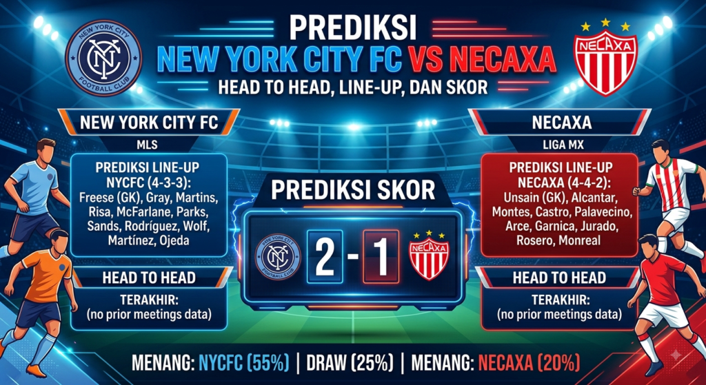 Prediksi New York City FC vs Necaxa: Head to Head, Line-up, dan Skor