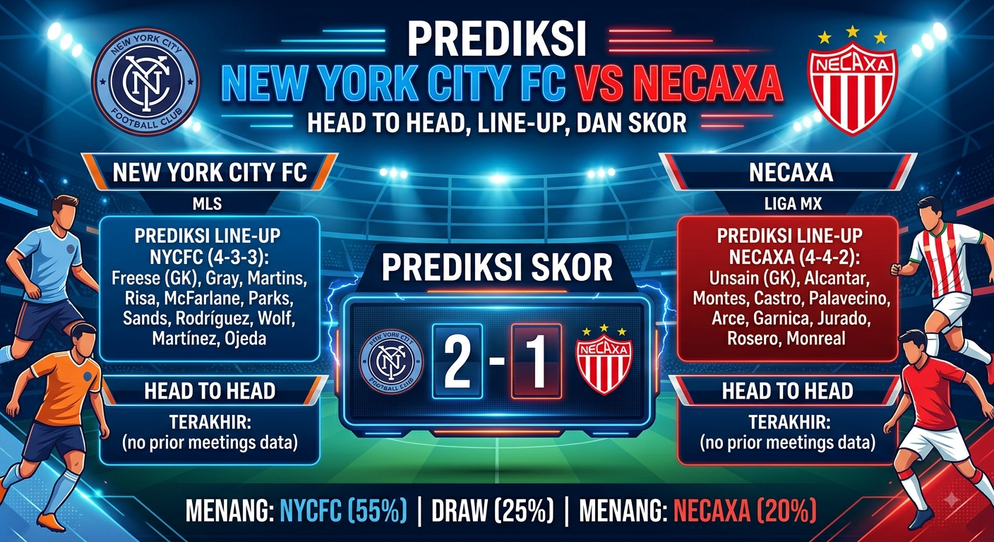 Prediksi New York City FC vs Necaxa: Head to Head, Line-up, dan Skor