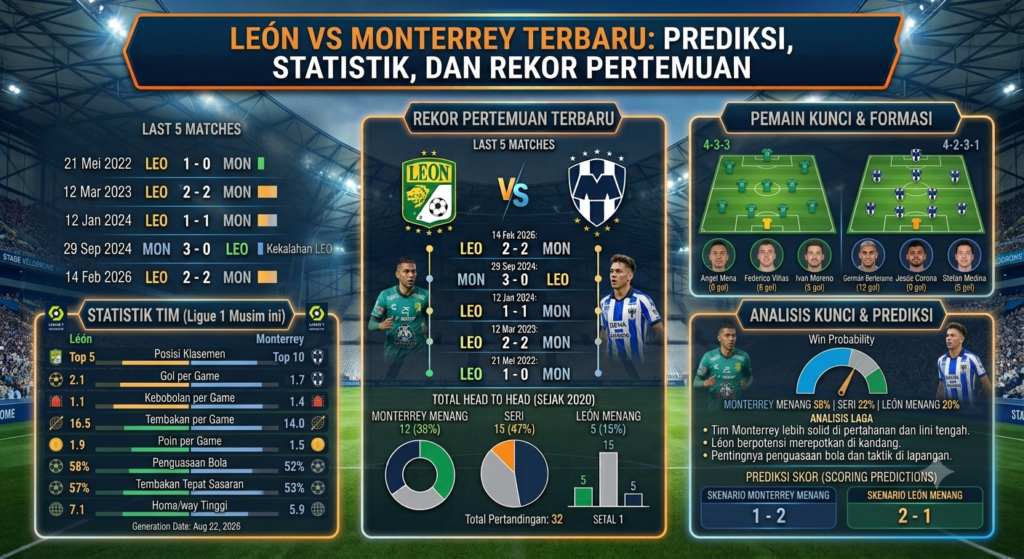 León vs Monterrey Terbaru: Prediksi, Statistik, dan Rekor Pertemuan