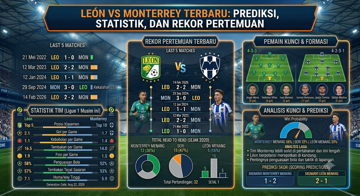 León vs Monterrey Terbaru: Prediksi, Statistik, dan Rekor Pertemuan