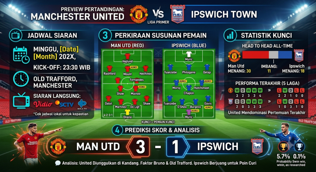 Man Utd vs Ipswich: Jadwal Siaran, Susunan Pemain, Statistik, dan Prediksi Skor