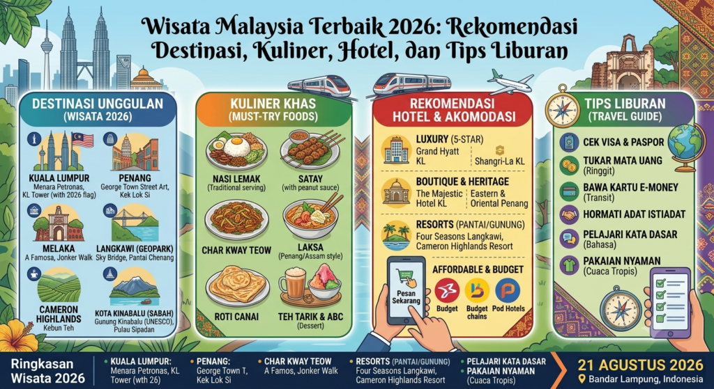 Wisata Malaysia Terbaik 2026: Rekomendasi Destinasi, Kuliner, Hotel, dan Tips Liburan