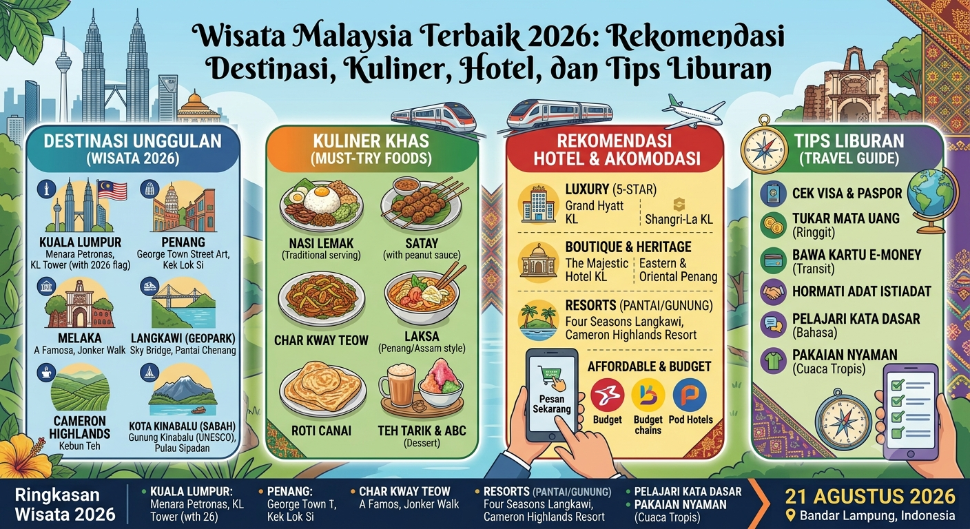 Wisata Malaysia Terbaik 2026: Rekomendasi Destinasi, Kuliner, Hotel, dan Tips Liburan