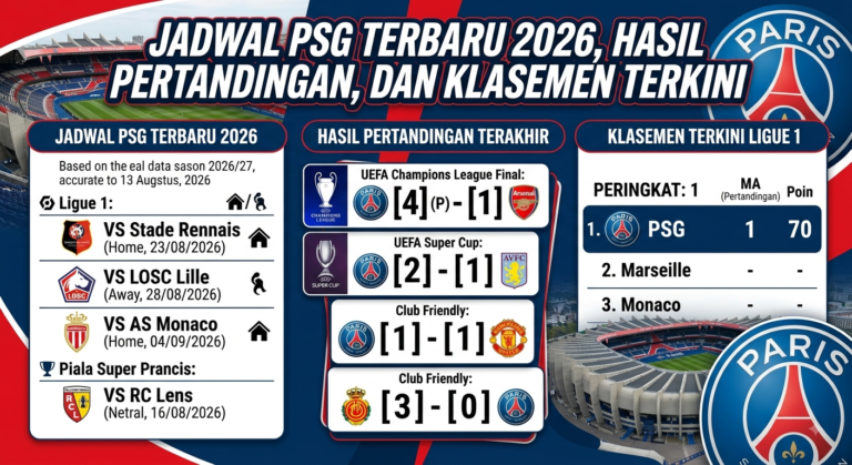 Jadwal PSG Terbaru 2026, Hasil Pertandingan, dan Klasemen Terkini