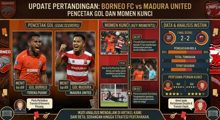 Update Pertandingan Borneo FC vs Madura United: Pencetak Gol dan Momen Kunci