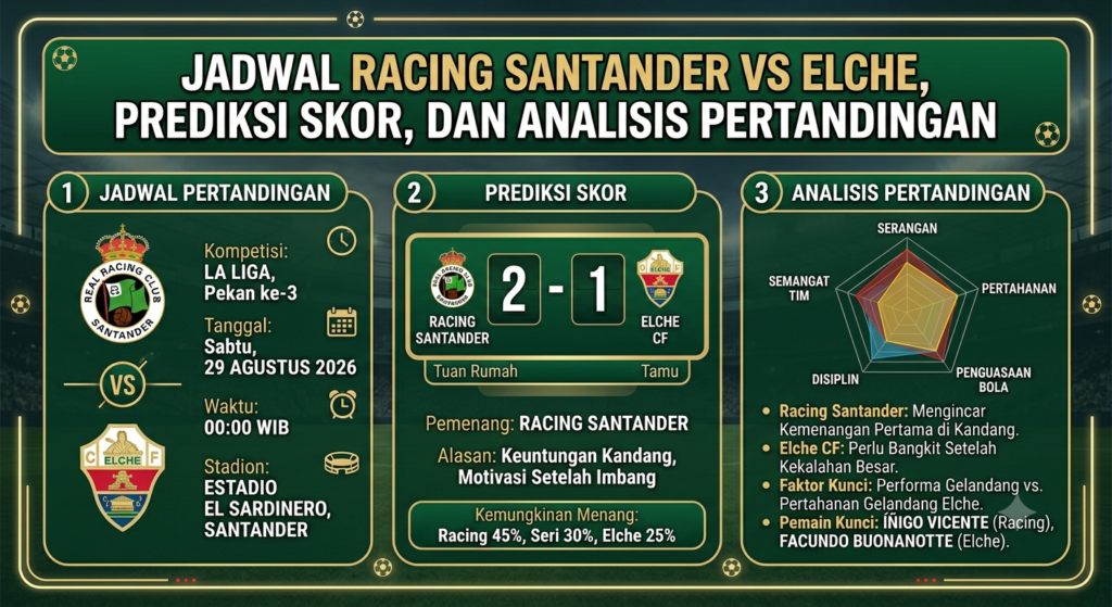 Jadwal Racing Santander vs Elche, Prediksi Skor, dan Analisis Pertandingan