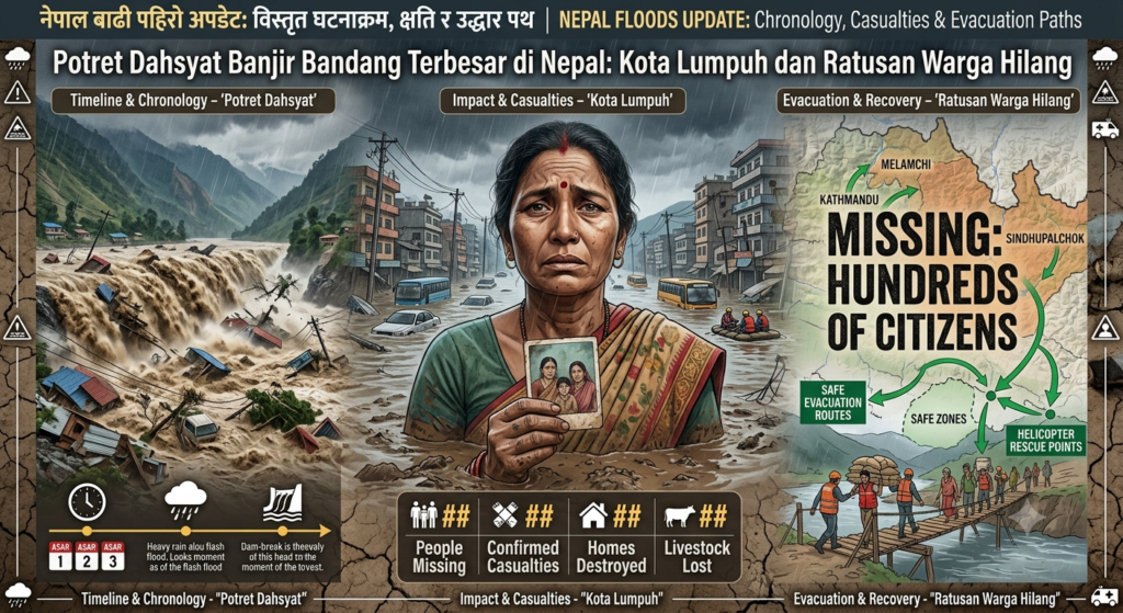Potret Dahsyat Banjir Bandang Terbesar di Nepal: Kota Lumpuh dan Ratusan Warga Hilang