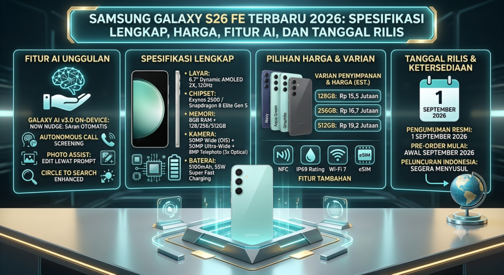 Samsung S26 FE Terbaru 2026: Spesifikasi Lengkap, Harga, Fitur AI, dan Tanggal Rilis