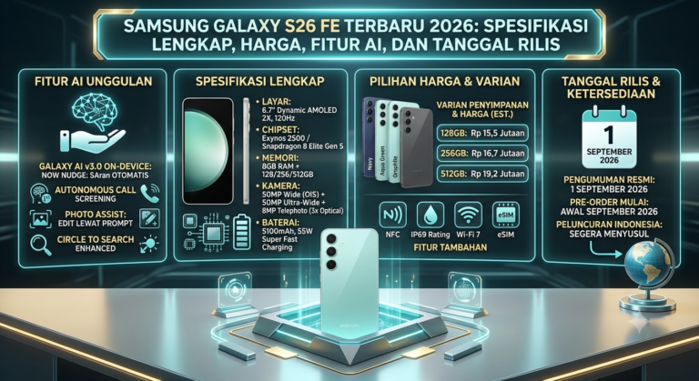 Samsung S26 FE Terbaru 2026: Spesifikasi Lengkap, Harga, Fitur AI, dan Tanggal Rilis