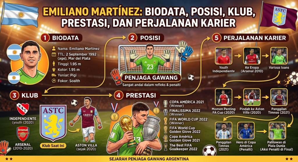 Emiliano Martínez: Biodata, Posisi, Klub, Prestasi, dan Perjalanan Karier