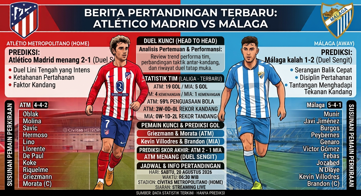 Atlético Madrid vs Málaga Terbaru: Jadwal, H2H, Prediksi, Susunan Pemain, dan Berita Tim