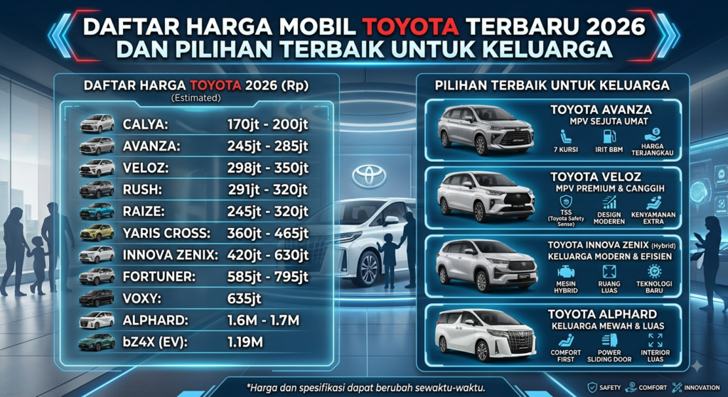 Daftar Harga Mobil Toyota Terbaru 2026 dan Pilihan Terbaik untuk Keluarga