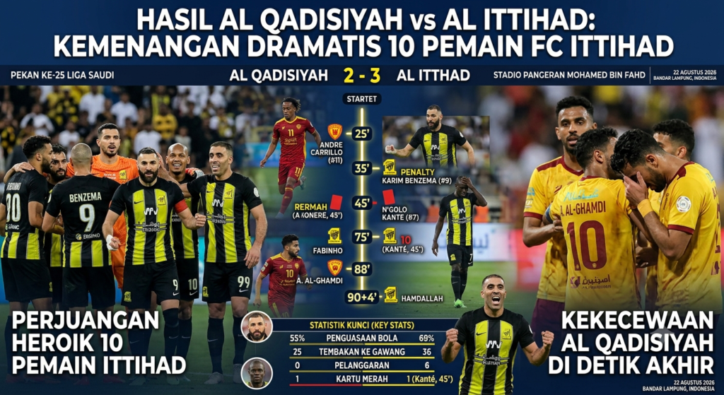 Hasil Al Qadisiyah vs Al Ittihad: Kemenangan Dramatis 10 Pemain FC Ittihad
