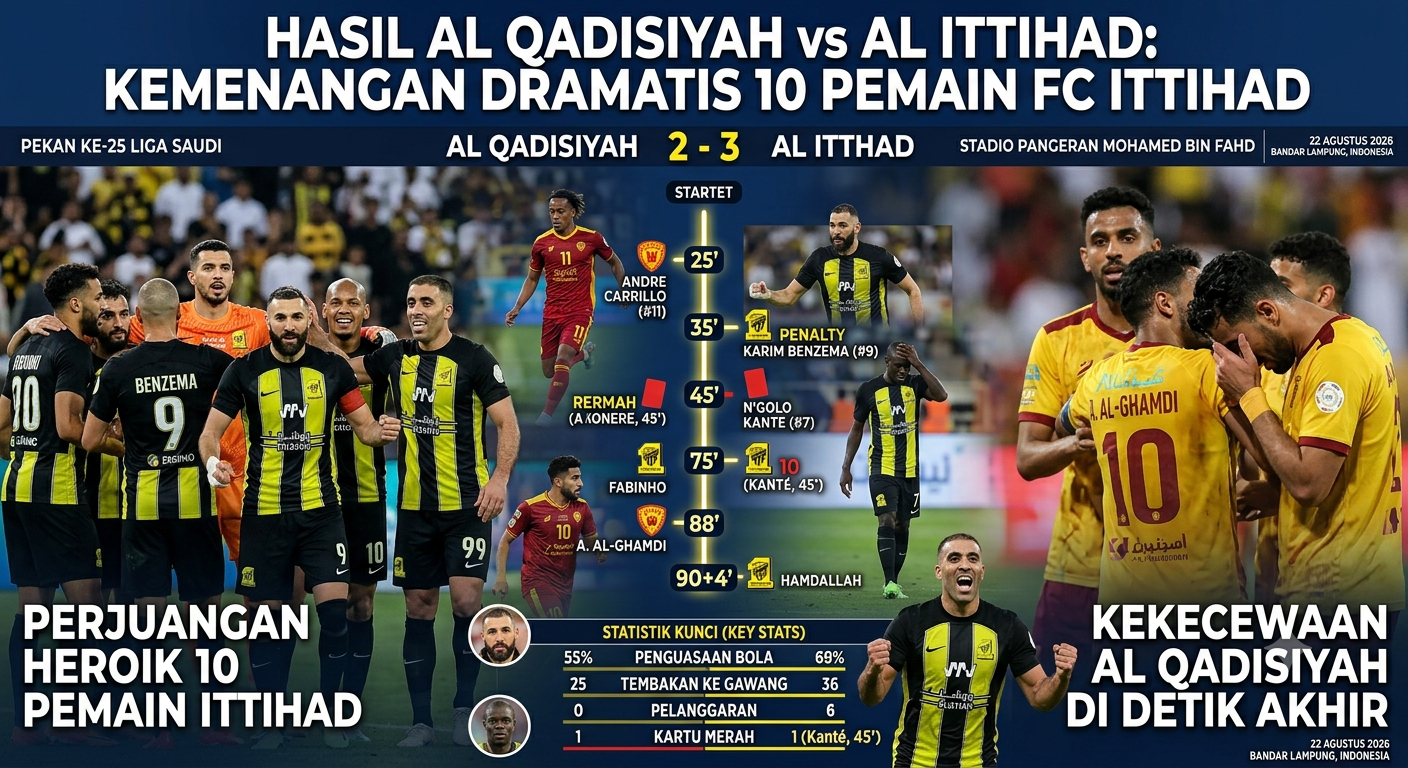 Hasil Al Qadisiyah vs Al Ittihad: Kemenangan Dramatis 10 Pemain FC Ittihad