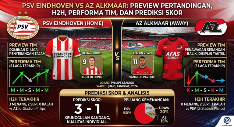 PSV Eindhoven vs AZ Alkmaar: Preview Pertandingan, H2H, Performa Tim, dan Prediksi Skor