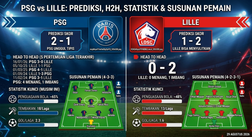 PSG vs Lille: Prediksi Skor, Head to Head, Statistik, dan Susunan Pemain