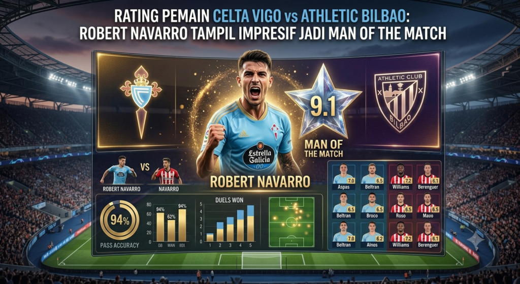 Rating Pemain Celta Vigo vs Athletic Bilbao: Robert Navarro Tampil Impresif Jadi Man of the Match
