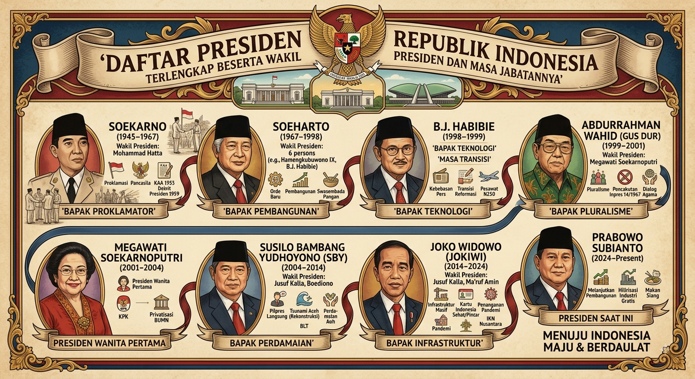 Daftar Presiden Republik Indonesia Terlengkap Beserta Wakil Presiden dan Masa Jabatannya